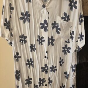 Floral Print Women Shirt -dress White and Blue/grey